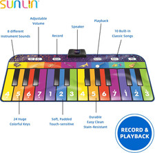 6 Ft. Floor Piano Mat for Kids  Toddlers, Giant Piano Mat, 24 Keys, 10 Built...