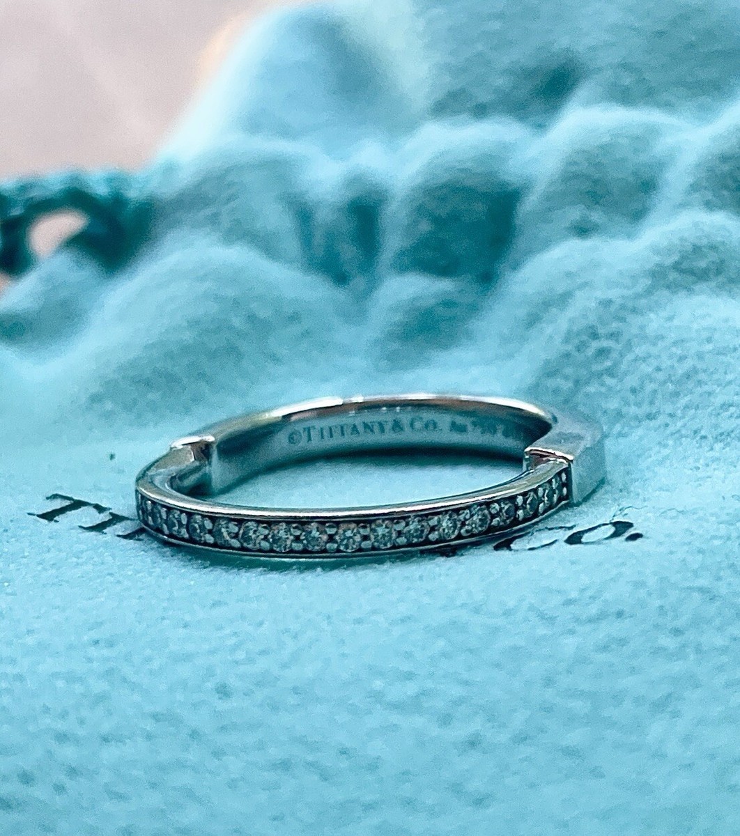 Tiffany & Co Diamond White Gold 750 Lock Wedding Band Ring 6.75