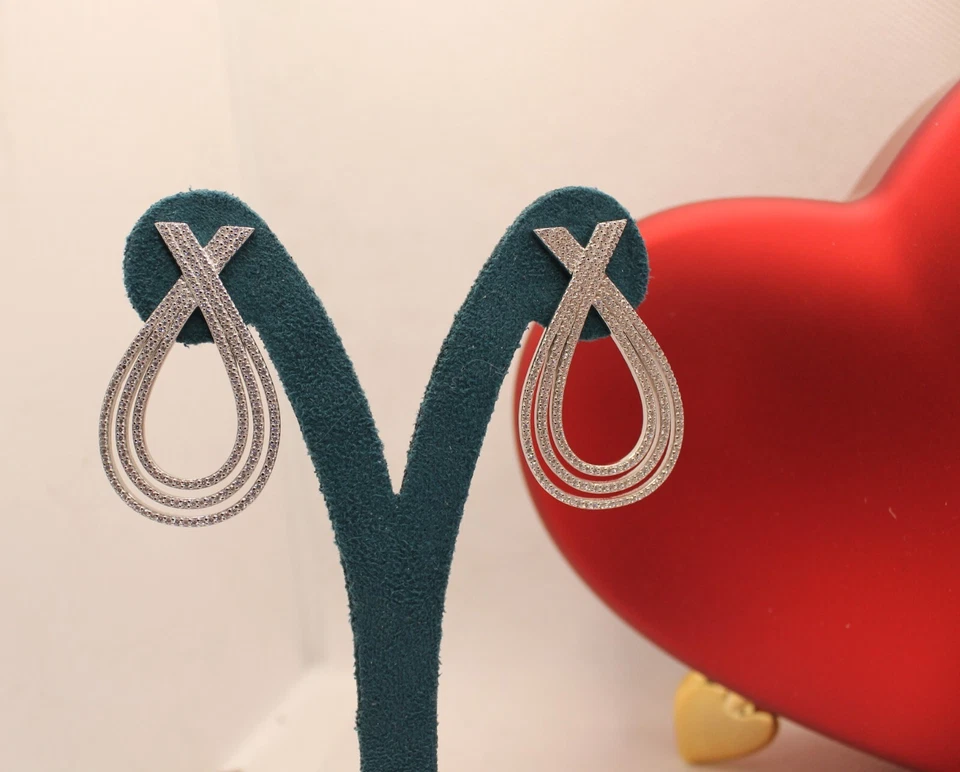 ORECCHINI ARGENTO NODO RODIATI E DORATI ZIRCONI BIANCHI MM 25X41 EXPLOIT - Immagine 3 di 4