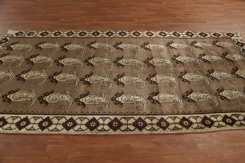 Natural Color Brown Wool Hand-knotted Traditional Tribal Paisley Area Rug 5x9 - Picture 12 of 19