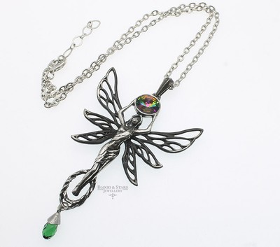 Alchemy Gothic grüne Göttin Halskette P763 Goth hübsche Fee Kristall Anhänger