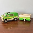 Vintage Tonka Green Van with Pop Up Camper 1970’s Pressed Steel USA Toy