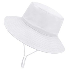 Infant Sun Hat 3-6 Months Baby Girl Boy Wide Brim Beach UPF 50 White Bucket Hat
