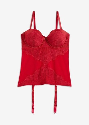 Corsage mit Bügel und abnehmbaren Strapshaltern Gr. 95 Cup D Rot Dessous Neu