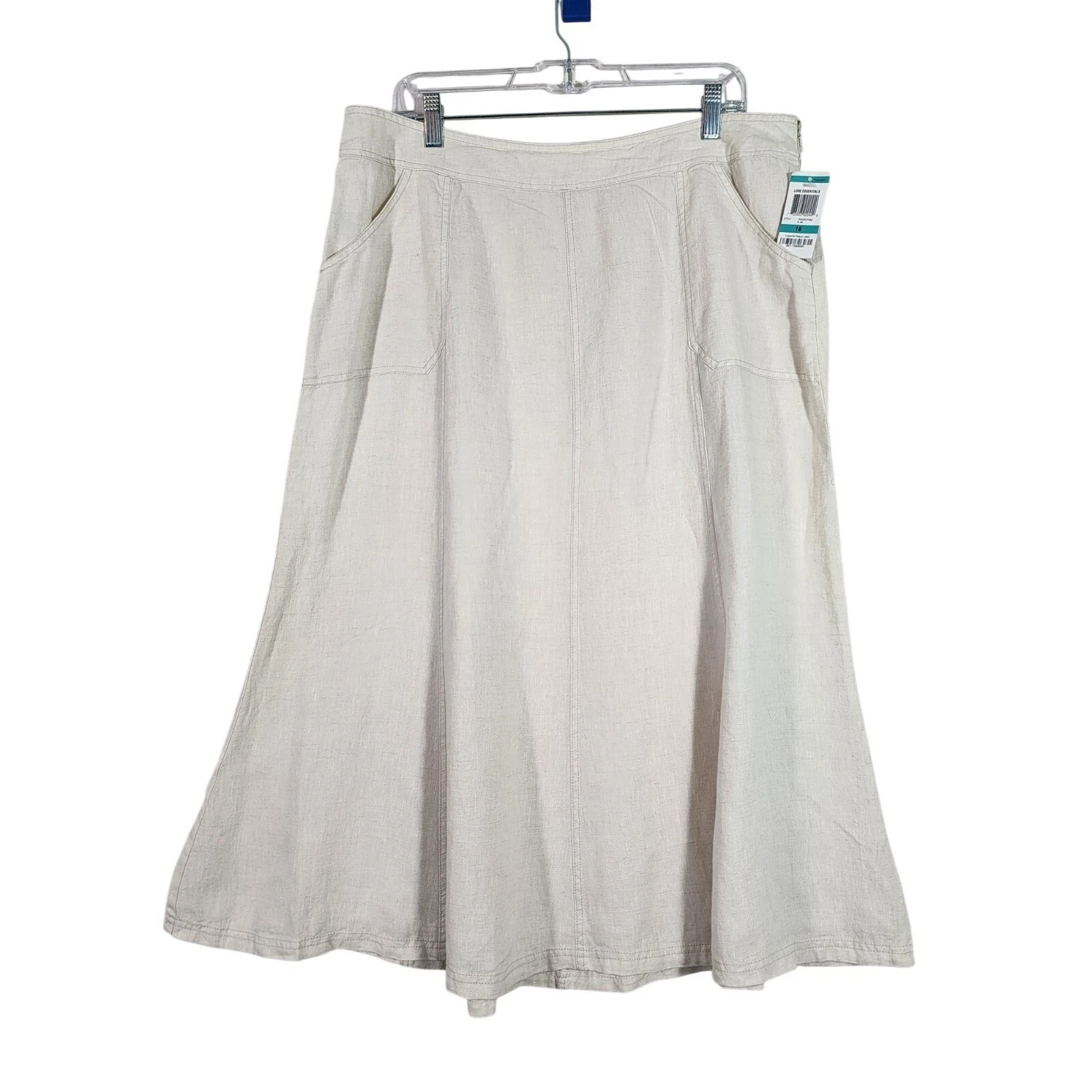 JM Collection NWT Womens 16 100% Linen Flax Natural A-Line Long Skirt Coastal