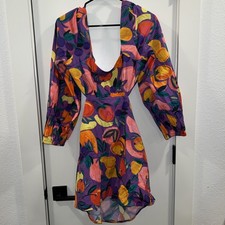 Farm Rio Long-Sleeve Poplin Mini Dress in a colorful fruit print medium NWT