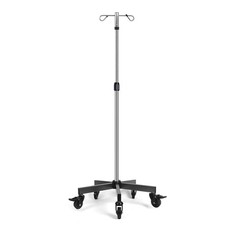 Adjustable IV Pole Stand 2 Hooks, 5 Legs Portable Rolling Brake, Stainless Steel