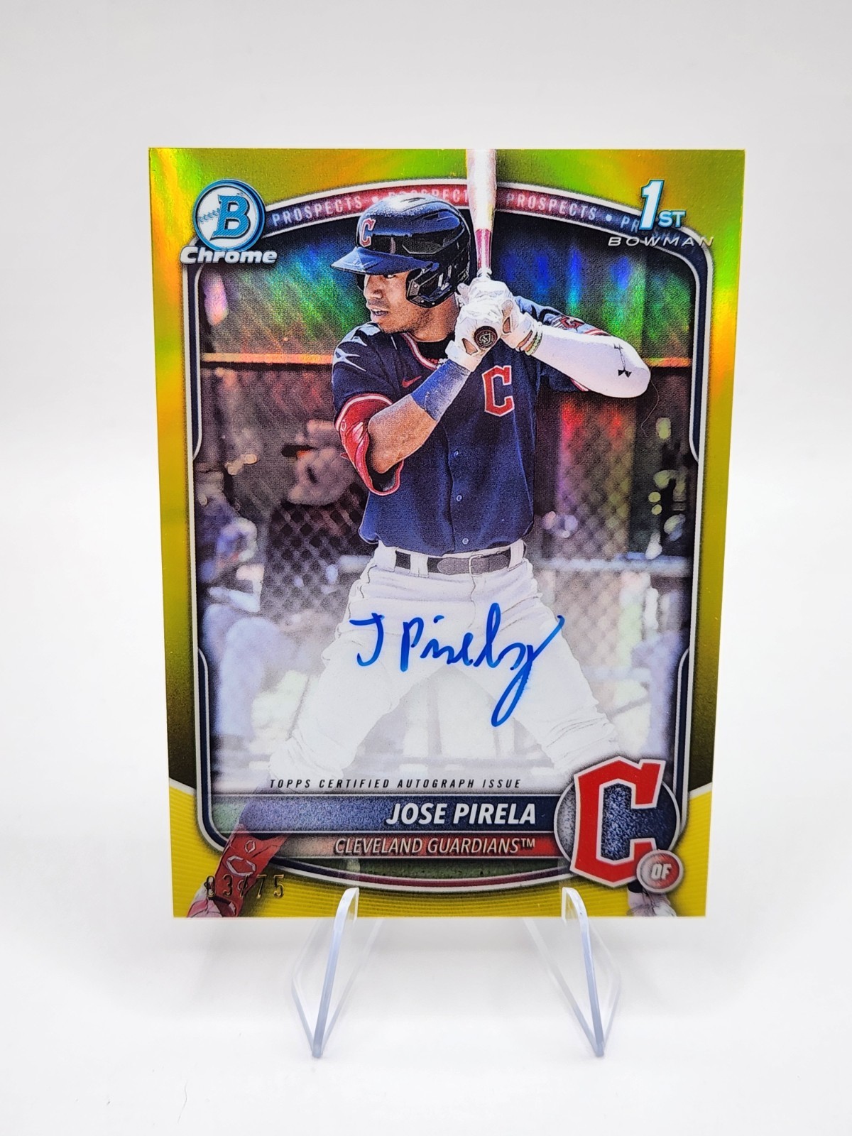 2025 Bowman Chrome 1st Jose Pirela Yellow Refractor Auto /75 Prospect RC
