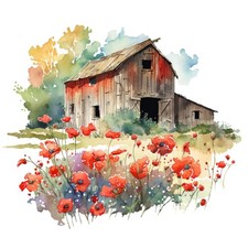 4x Stickers Poppy Field Farm Car Stickers 9x9cm Watercolour Flowers Summer Set