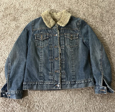 GAP Womens Blue Denim Jacket M Faux Shearling...