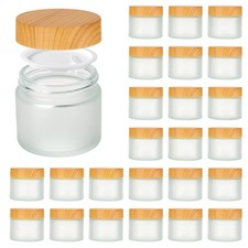 2oz Jars with Lids, Hoa Kinh 24 Pack Frosted Glass Jars with Woodgrain Lids E...