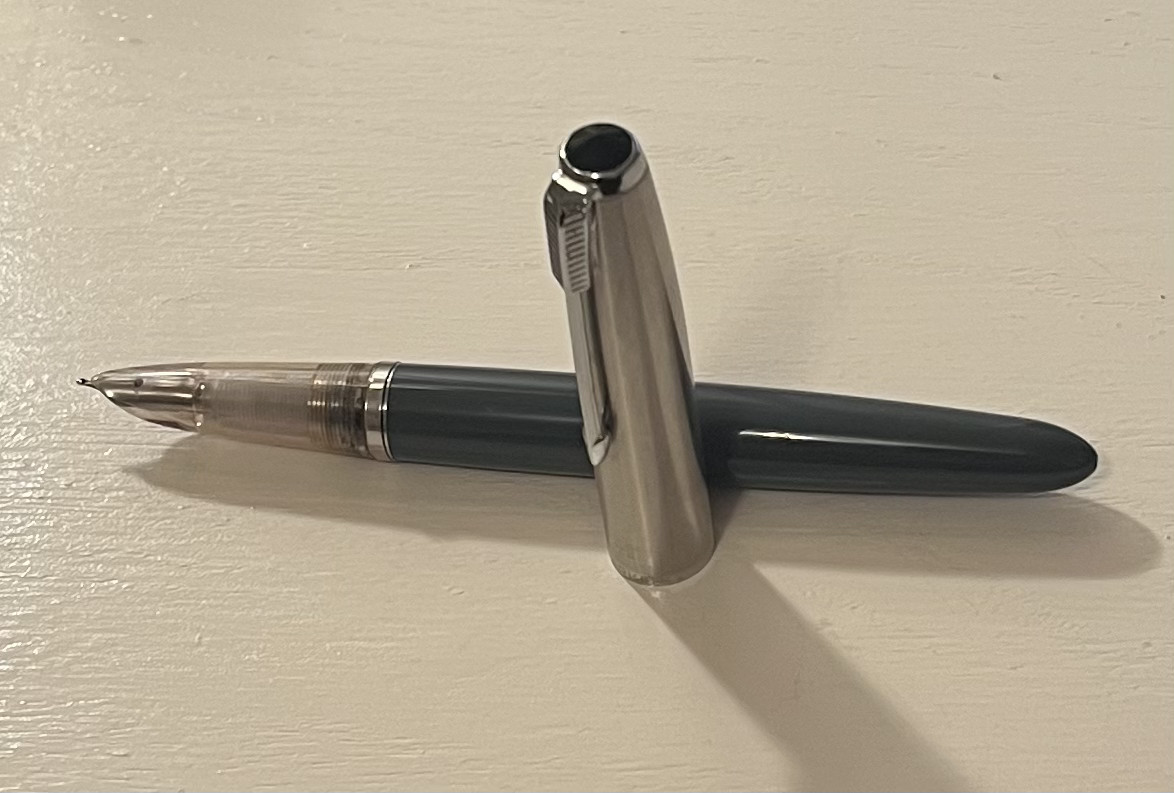 Vintage Parker 41 Fountain Pen w/ Gray Barrel + Chrome Cap + Octanium Nib + Demo