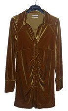 Urban Outfitters Ruched Size LG (12) Gold Velvet Feel Shirt Dress EUC