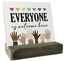 Gkwa Mini Wood Plaque, Everyone is Welcome Here, 4 x 4.3 inches, Wood Sign 