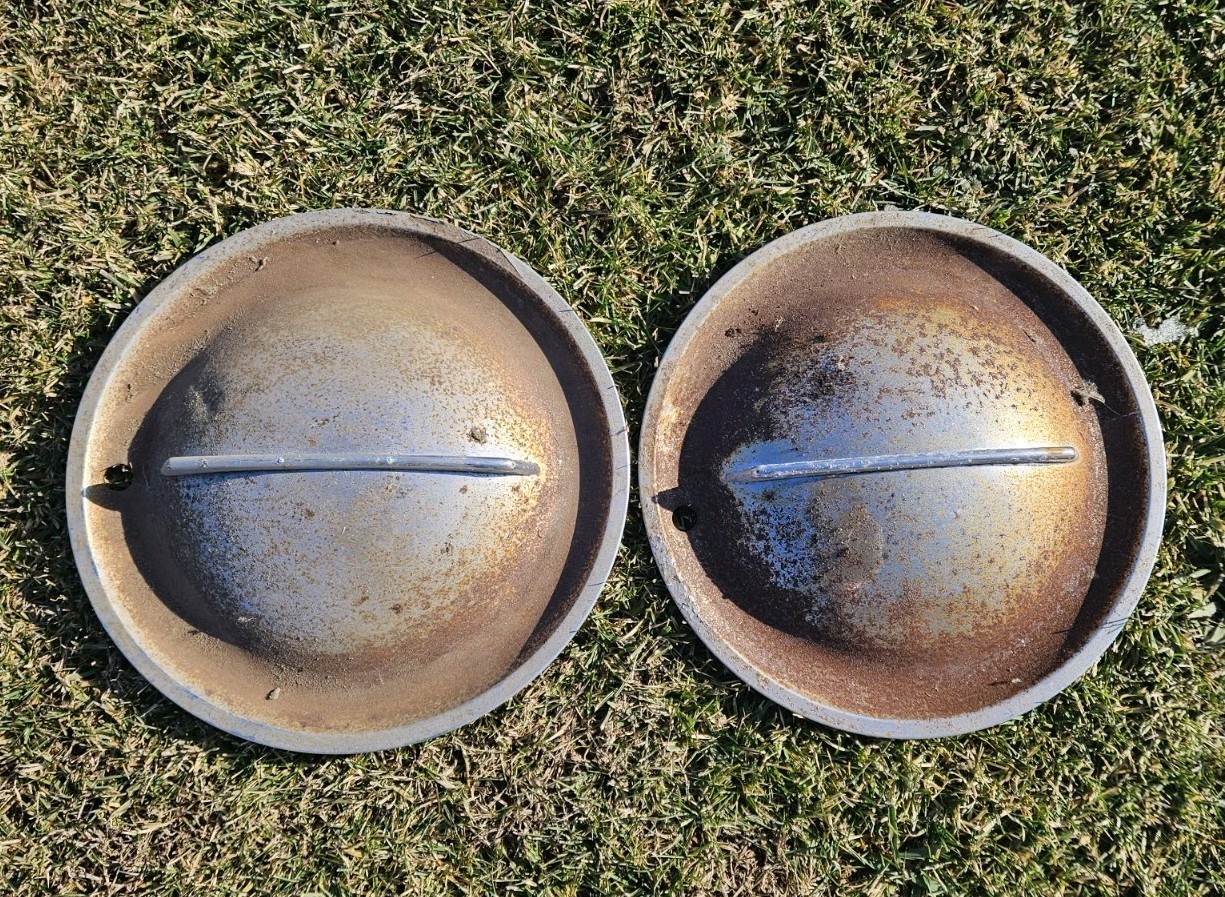 Pair 2 Vintage 15" Hollywood Flipper Bar Style Chrome Hubcaps Wheel Covers 