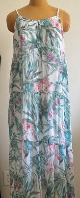 Elena Baldi Women's Silk Blend Floral Tiered Maxi Dress Size L - New with Tags 