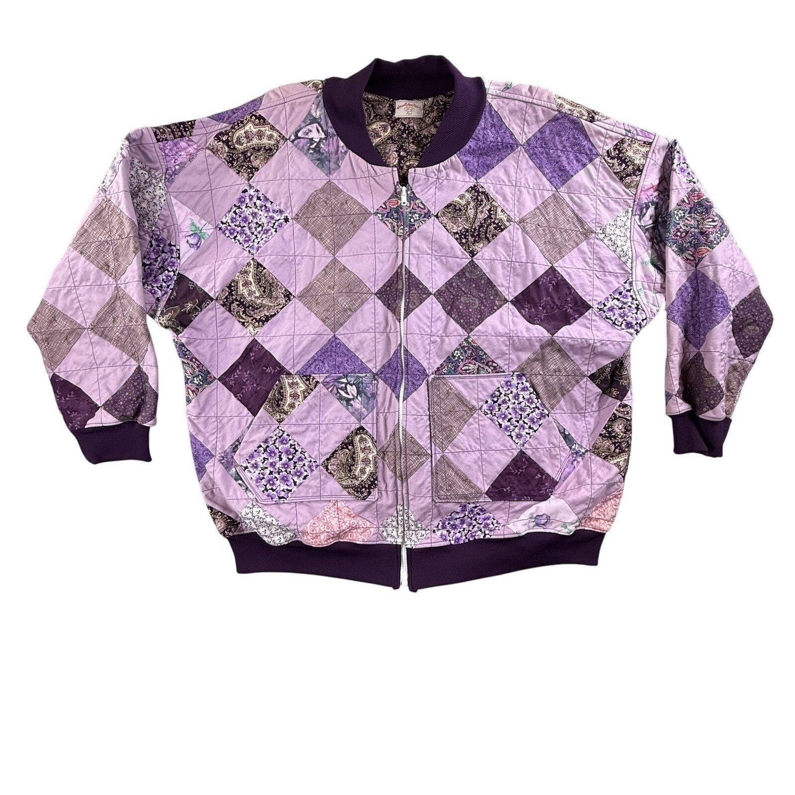 Vintage Patchwork Quilted Bomber Jacket Womens 2X… - image 1