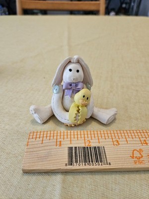 Vintage White Bunny shelf sitter with button on legs and floppy ears