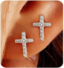 Gold Earrings for Women 14K Gold Plated Cross Stud Earring Dainty Minimalist Sim