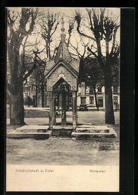 Ansichtskarte Friedrichstadt a. Eider, an der Marktpumpe 