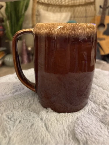 Vintage Hull Ovenproof USA Marked Mirror Brown Drip Glaze Large Mug 5" Tall