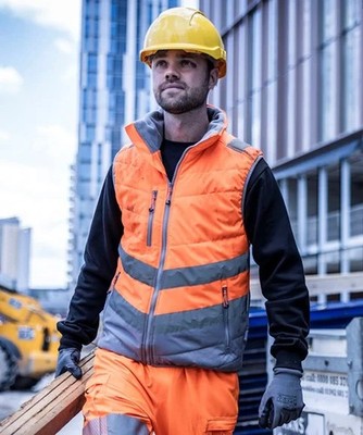 Hi Vis Viz Puffer Body Warmer High Visibility 2 Tone Gilet Fleece Weste