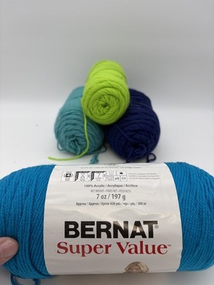 Bernat Super Value Yarn Lot 4 Skeins Blue Teal Green Acrylic Worsted #4