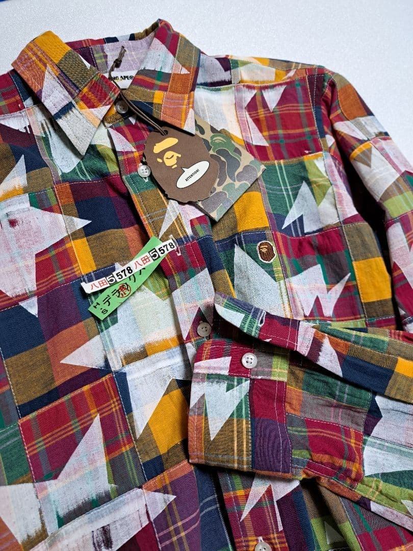 USED A BATHING APE CHECKERED PATCHWORK SHIRT, AUT… - image 4