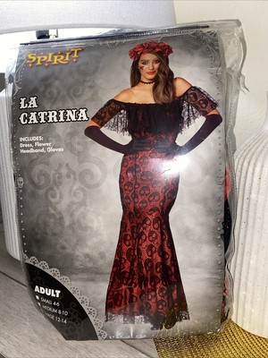La Catrina Adult Size Large 12-14 Includes Dress Flower Head Band, Gloves 