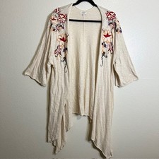 UMGEE Med/L Embroidered Kimono Cardigan Open Front Flowy Duster Floral Boho