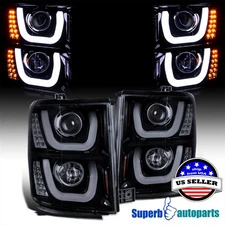 Fits 2014-2015 Chevy Silverado 1500 Halo Projector Headlights Black Smoke 14-15