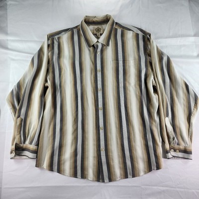 Paradise Collection XXL Rayon Blend Striped Casual Button Shirt Beige Tan