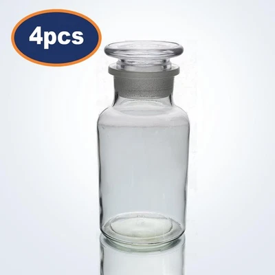 UNIQUE HOME LIVING Apothecary Bottles 250ml Clear 4pcs Glass Oil Lotion Regeant Storage Jar Lid