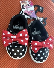 Disney Minnie Mouse Polka Dot Fashion Sneakers Girl Size 3 Slip On Shoes, NWT