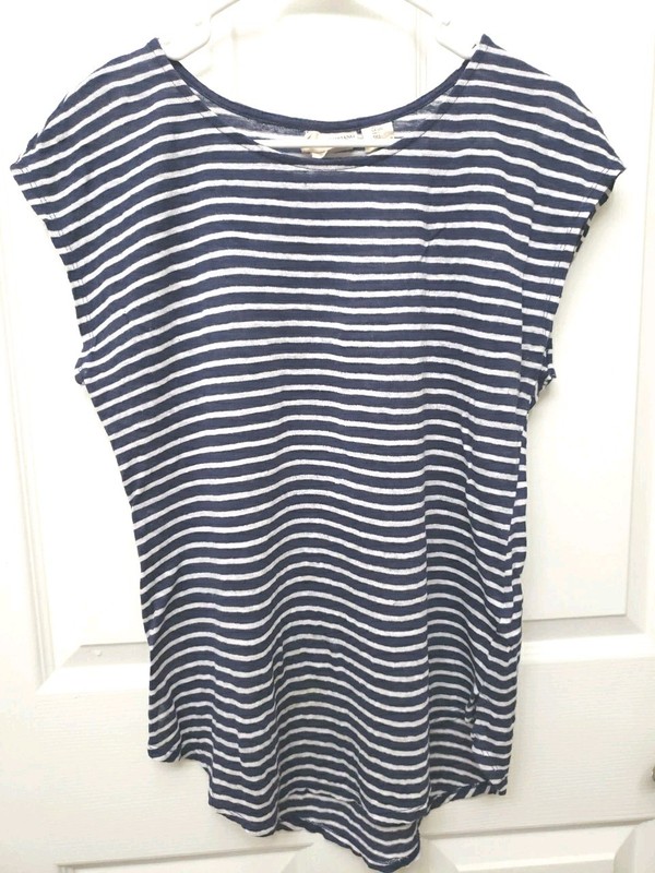 Christian Siriano Navy White Striped Linen Knit Sleeveless Top Blouse Shirt L