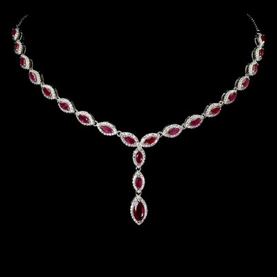 Silber Halskette Rubin natürliche rote Edelsteine massiv Sterling 16 1/2 bis 18 3/4 Zoll