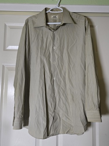 Hermès, Vintage Hermes Paris Button Up Shirt Men's 44 17 1/2 Striped Long Sleeve Luxury