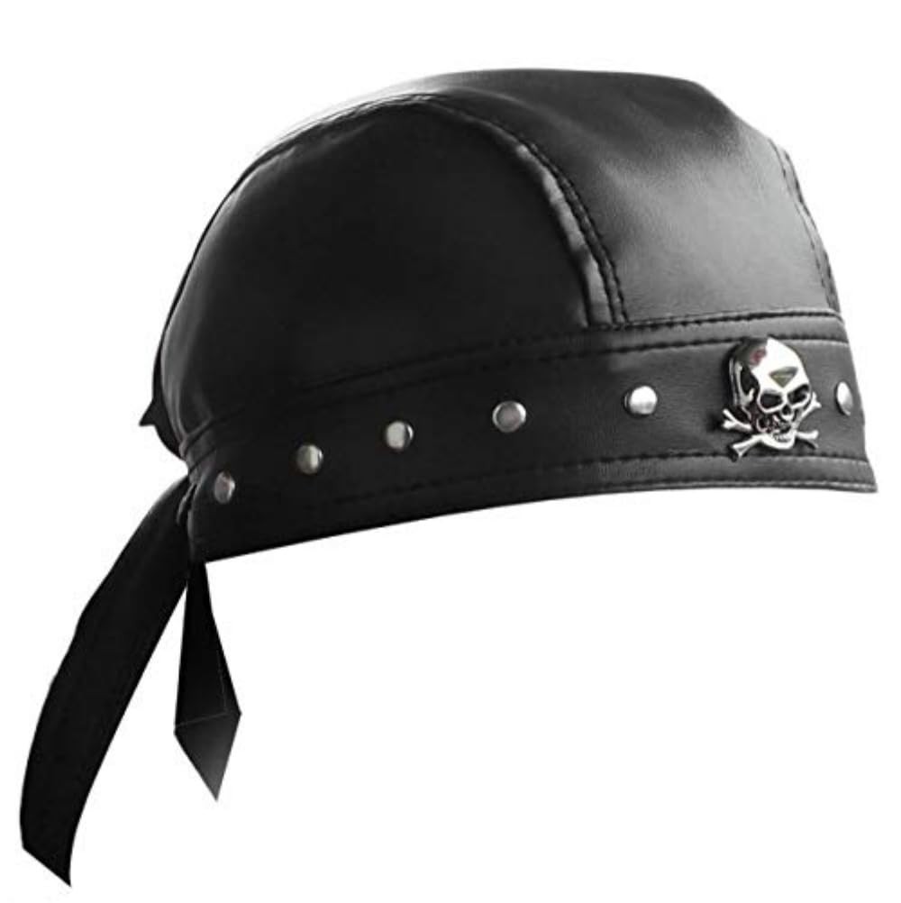 ESYTCH Leather Bandana Biker Doo Do Rag Headwrap Studded One Size, Black