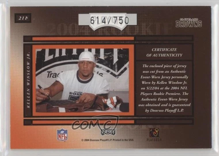 2004 Playoff Honors Rookie Gems /750 Kellen Winslow Jr #211 Rookie RC - Image 2 of 2