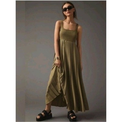NWT Anthropologie Mare Mare Green Pleated Maxi Dress Olive Green Size XL