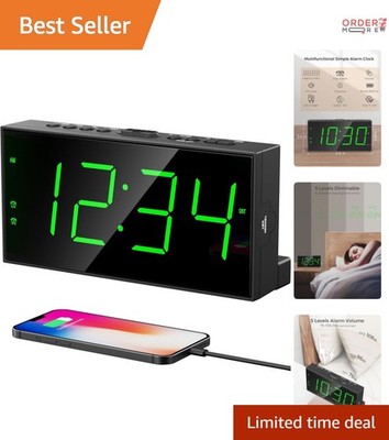 Digital Alarm Clock Large Numbers Dual Alarm Brightness Dimmer USB Charger