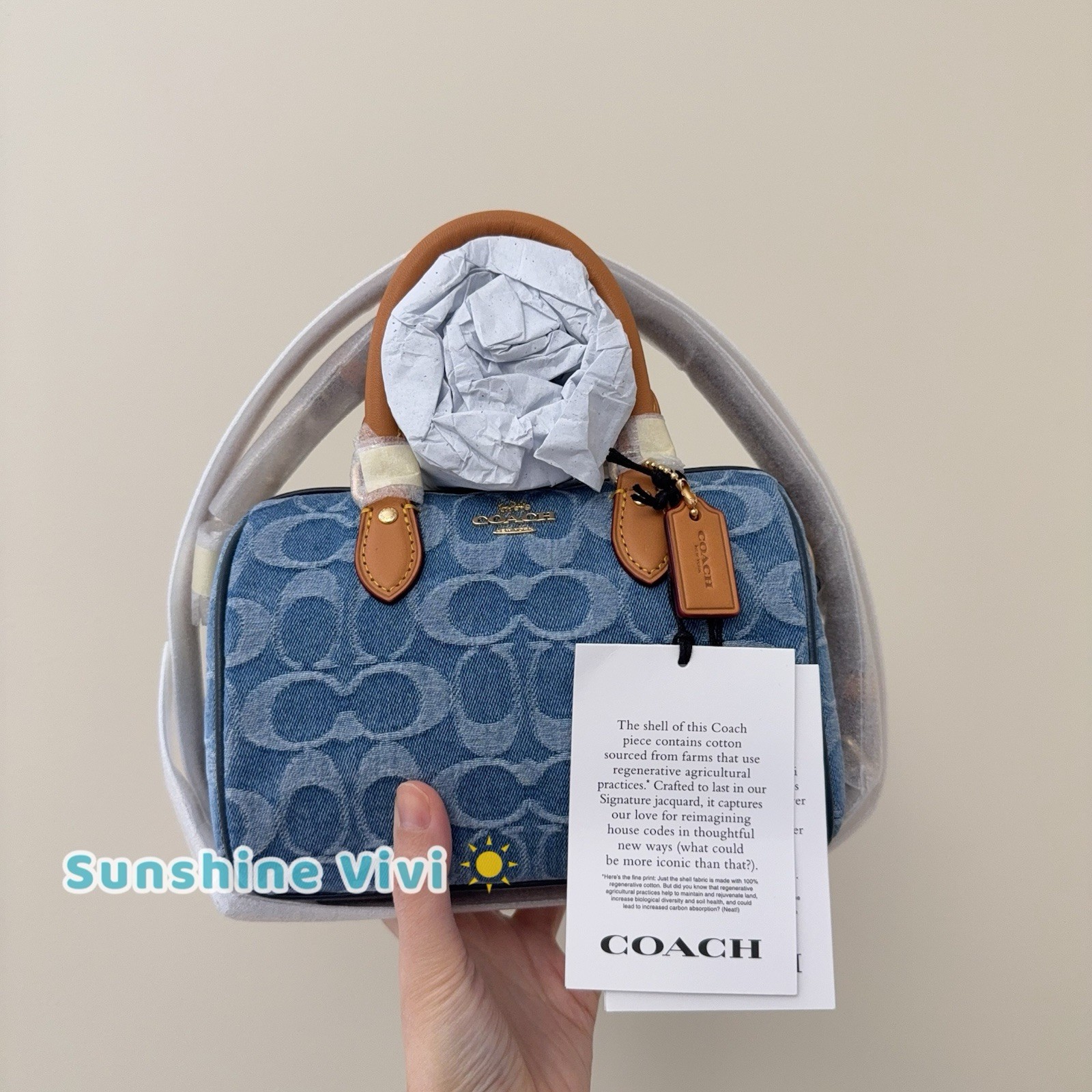 NWT COACH Mini Rowan Crossbody Bag Signature Denim Logo Handbag CDQ36