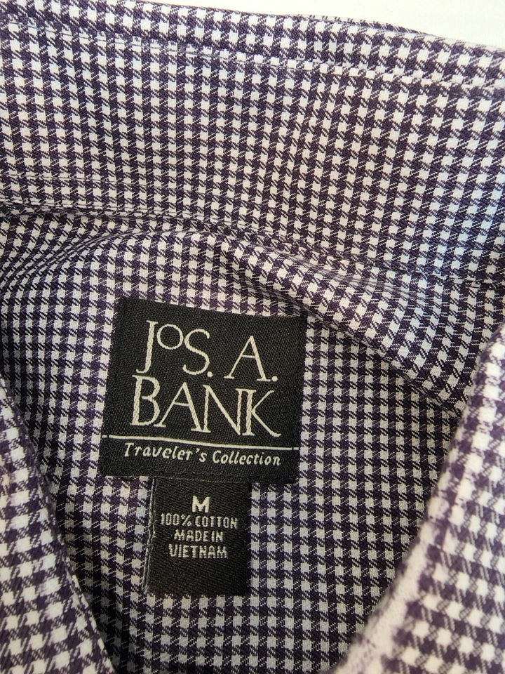 Jos A Bank Traveler's Long Sleeve Dress Shirt Purple White Check Mens Medium - Image 3 of 4
