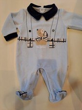 Tutina Neonato Di Ciniglia Celeste Con Collo Blu Stampa Cane