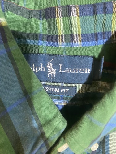 Ralph Lauren camicia a quadri uomo taglia L bottoni davanti manica lunga blu verde polo logo - Foto 4 di 4