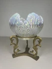 Fenton Empress Lotus French White Opalescent Rose Bowl on Stand - VINTAGE