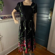 NWT Floraday Midi Dress Medium Black Pink Floral Vine Print Sheer Overlay Spring