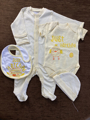 Matalan 4 teiliges Babyset gelb Baumwolle 0-3 Monate