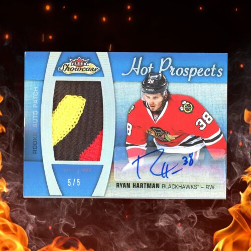 2015-16 Fleer Showcase RYAN HARTMAN Rookie Patch Auto 5/5 Hot Prospect White Hot - Picture 1 of 2