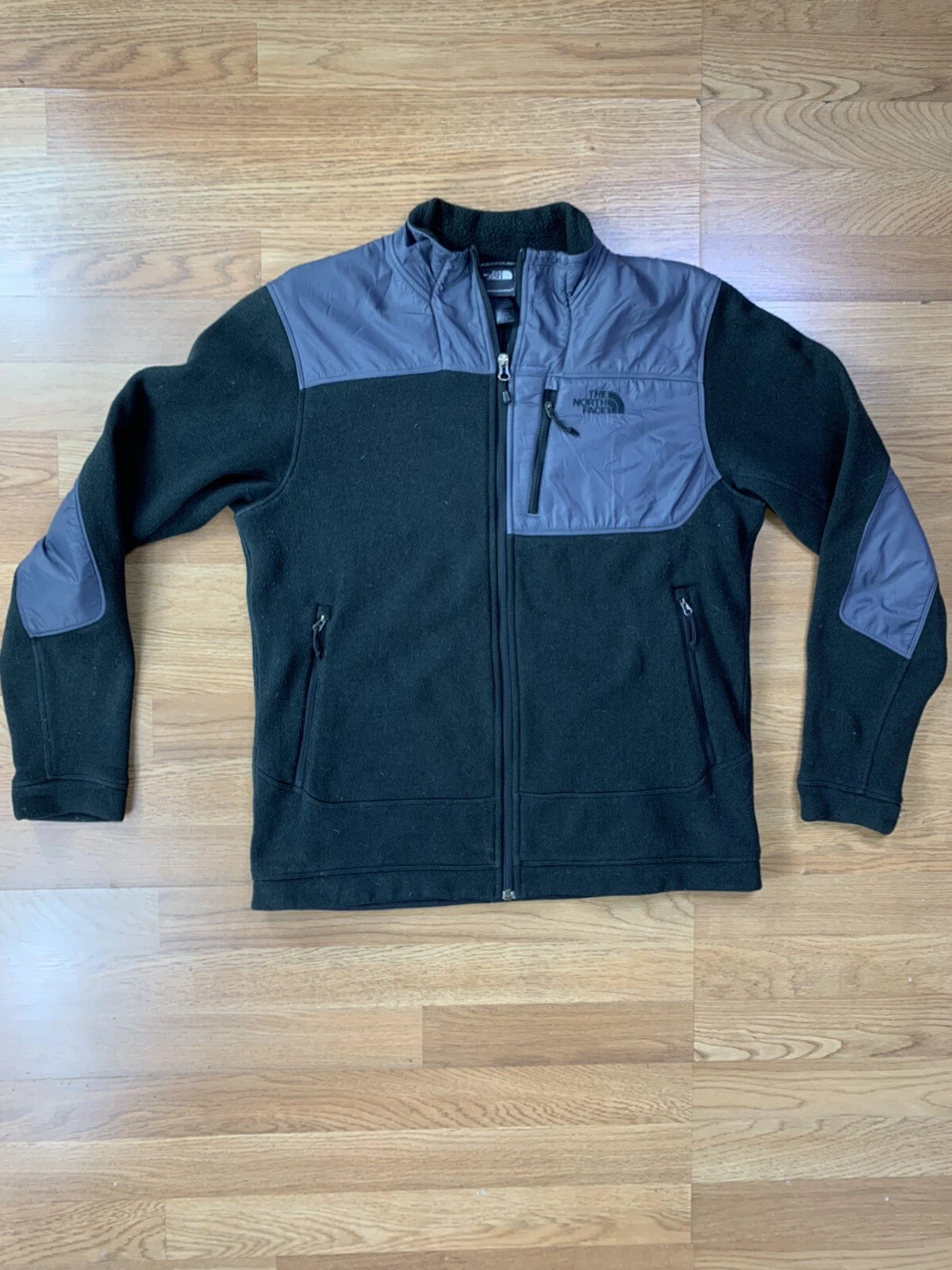 North Face Gordon Anza Sweater Fleece Jacket Mens Large Black Gray Full Zip